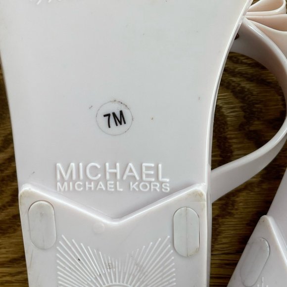 Michael Kors blush pink bow jelly thong flip flop sandal gold logo in size 7 - Picture 11 of 12